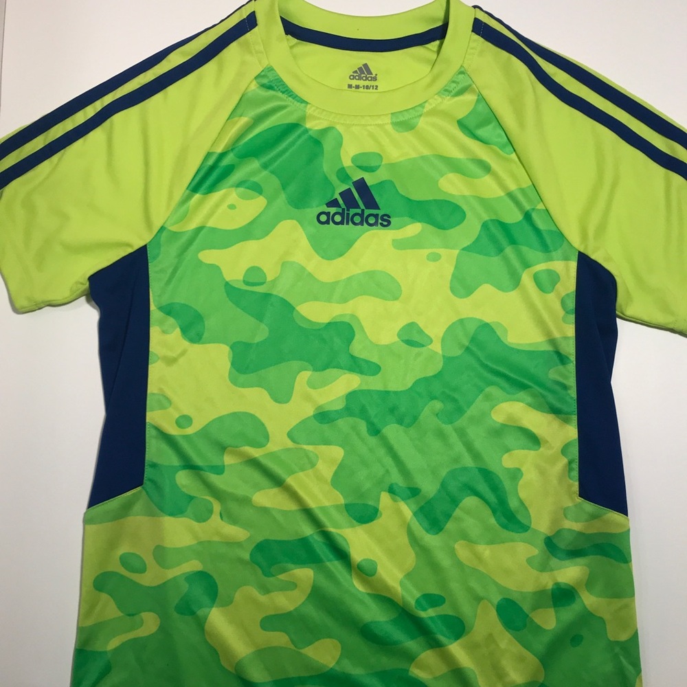 Adidas Climalite Boys Neon Green&Blue Camo Shirt